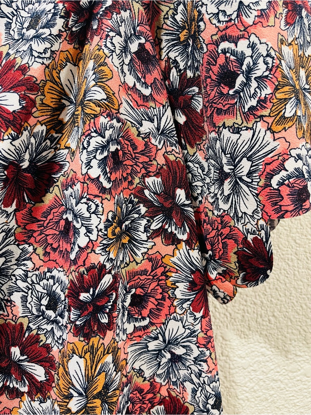 Banana Republic Floral Off-Shoulder Top in Coral, Navy, Yellow